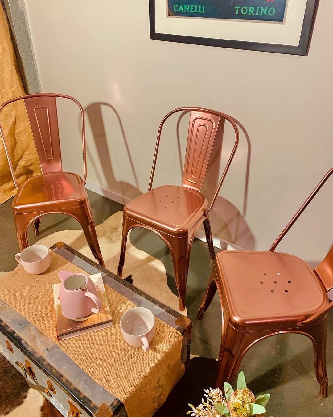 Refurbished Vintage Copper Rose Gold steel chairs - SOLD PP