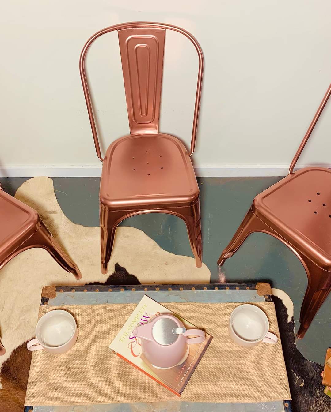 Refurbished Vintage Copper Rose Gold steel chairs - SOLD PP