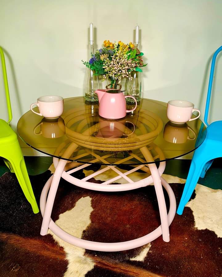Funky Glass Top Table and Metal Chair Set